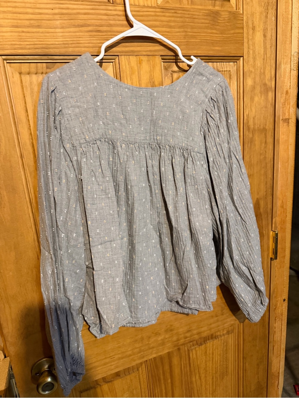 a.n.a Light Blue Metallic Dot Peasant Blouse